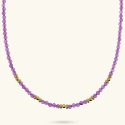 Collana Girocollo in Argento 925 placcato Oro Giallo 18kt con Sfere Golden e Pietra Naturale Quarzite