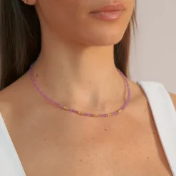 Collana Girocollo in Argento 925 placcato Oro Giallo 18kt con Sfere Golden e Pietra Naturale Quarzite