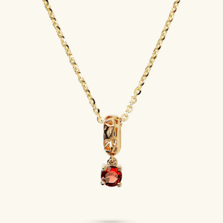 Collana in Argento 925 Placcata Oro Giallo 18kt con Ciondolo Traforato e Pietra Naturale