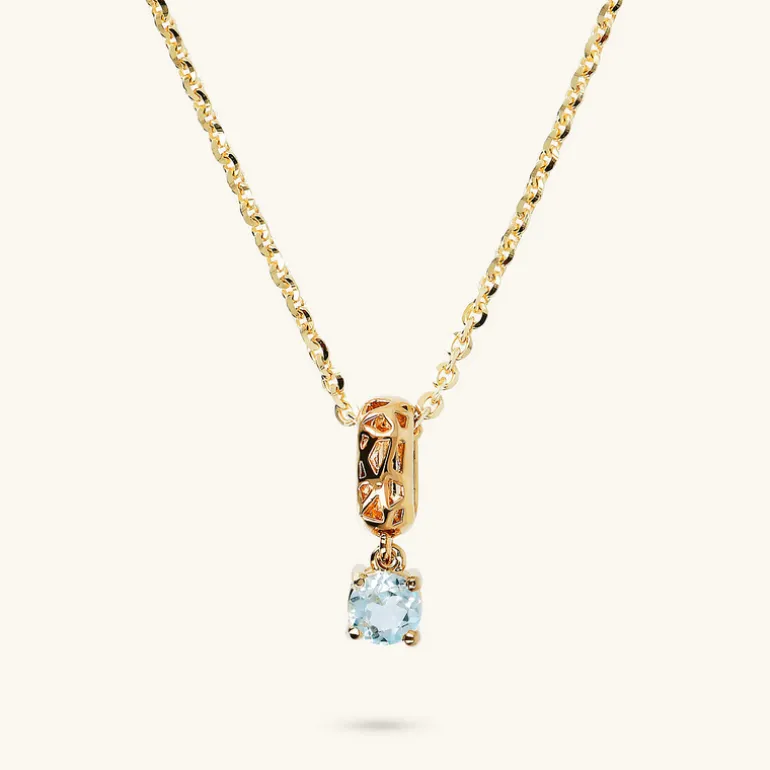 Collana in Argento 925 Placcata Oro Giallo 18kt con Ciondolo Traforato e Pietra Naturale