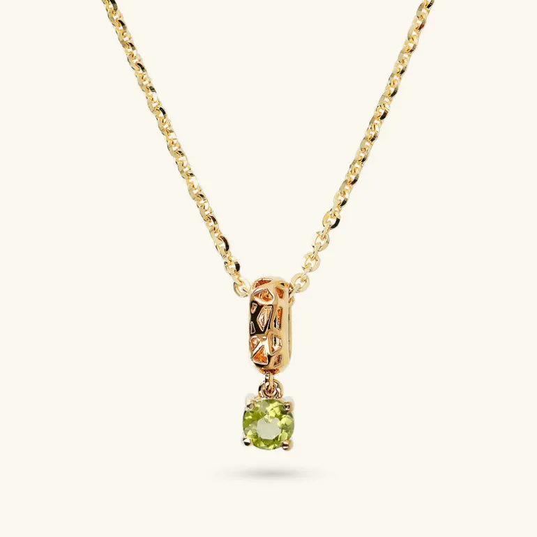 Collana in Argento 925 Placcata Oro Giallo 18kt con Ciondolo Traforato e Pietra Naturale
