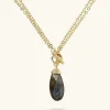 Collana Lunga Multifilo Catena Forzatina con Pendente Goccia in Pietra Naturale