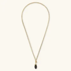 Collana Lunga Multifilo Catena Forzatina con Pendente Goccia in Pietra Naturale