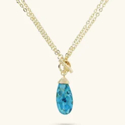 Collana Lunga Multifilo Catena Forzatina con Pendente Goccia in Pietra Naturale