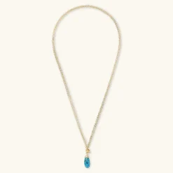 Collana Lunga Multifilo Catena Forzatina con Pendente Goccia in Pietra Naturale