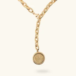 Collana Maglie Ovali Texture Rigata con Ciondolo Moneta