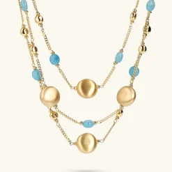 Collana Multifilo Catena Grumetta con Sfere Golden e Pietra Naturale Quarzo