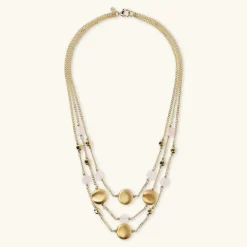Collana Multifilo Catena Grumetta con Sfere Golden e Pietra Naturale Quarzo