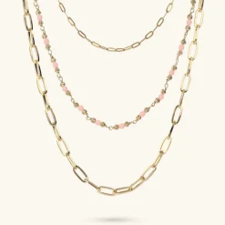 Collana Multifilo Catena Forzatina Allungata e Pietre Naturali Sfaccettate
