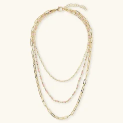 Collana Multifilo Catena Forzatina Allungata e Pietre Naturali Sfaccettate