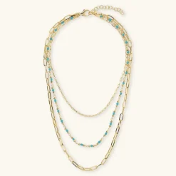 Collana Multifilo Catena Forzatina Allungata e Pietre Naturali Sfaccettate
