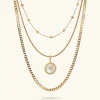 Collana Multifilo con Pendente Tondo in Madreperla Bianca