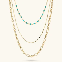 Collana Multifilo Diamantata con Pietra Naturale Turchese