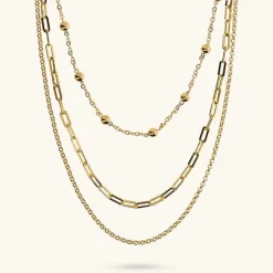 Collana Multifilo Graduata Catena Rolo, Maglie Ovali e Bead Lucide