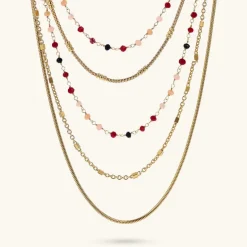 Collana Multifilo Graduata Mista con Pietre Naturali Sfaccettate