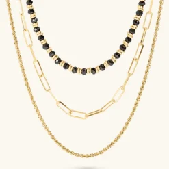 Collana Multifilo Graduata con Pietra Naturale Spinello Nero