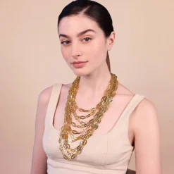 Collana Multifilo Graduata Catena Ovale Martellata