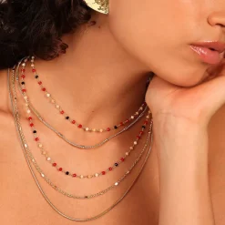 Collana Multifilo Graduata Mista con Pietre Naturali Sfaccettate