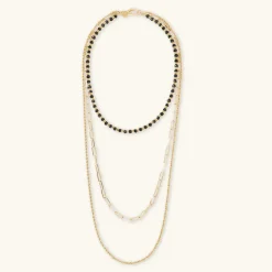 Collana Multifilo Graduata con Pietra Naturale Spinello Nero