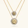 Collana Multifilo in Argento 925 Placcata Oro Giallo 18kt con Pendenti a Disco Martellati e Pavé in Cubic Zirconia