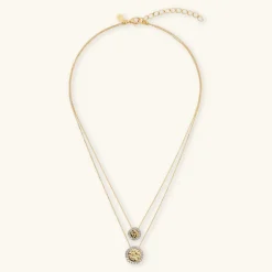Collana Multifilo in Argento 925 Placcata Oro Giallo 18kt con Pendenti a Disco Martellati e Pavé in Cubic Zirconia