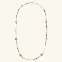 Collana Rosario con Pietra Naturale Tormalina Multicolore e Dischi Martellati