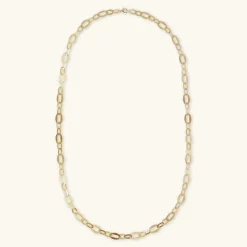 Collana Satinata con Maglie Ovali Alternate