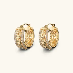 Orecchini a Cerchio Catena Bizantina con Rondelle in Pavé di Cubic Zirconia
