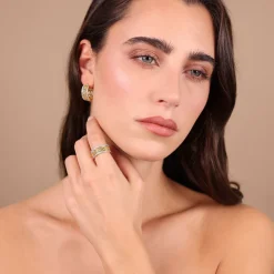 Orecchini a Cerchio Catena Bizantina con Rondelle in Pavé di Cubic Zirconia
