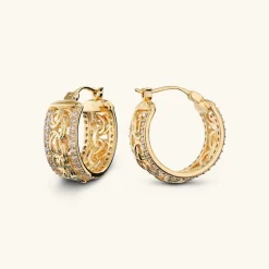 Orecchini a Cerchio Catena Bizantina con Rondelle in Pavé di Cubic Zirconia