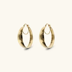 Orecchini a Cerchio Grandi Martellati placcati Oro Giallo 18Kt Graduati Diametro 3cm