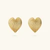 Orecchini a Cuore in Argento 925 Placcati Oro Giallo 18kt Texture Rigata