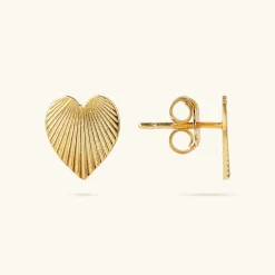 Orecchini a Cuore in Argento 925 Placcati Oro Giallo 18kt Texture Rigata