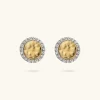 Orecchini a Lobo in Argento 925 Placcati Oro Giallo 18kt con Disco Martellato e Pavé in Cubic Zirconia