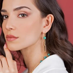 Orecchini Pendenti a Maglie Alternate con Pietre Naturali