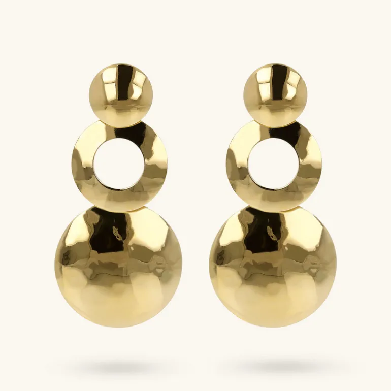 Orecchini Pendenti con Anello e Disco Martellati