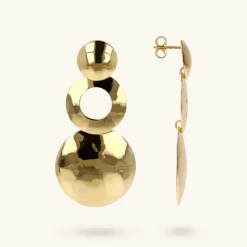 Orecchini Pendenti con Anello e Disco Martellati