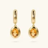 Orecchini Pendenti Martellati in Argento 925 placcato Oro Giallo 18Kt con Pietra Naturale Ovale