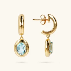 Orecchini Pendenti Martellati in Argento 925 placcato Oro Giallo 18Kt con Pietra Naturale Ovale
