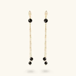 Orecchini Pendenti Multifilo in Argento 925 Placcati Oro Giallo 18kt con Pietre Naturali