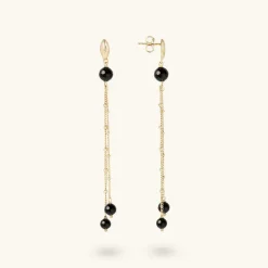 Orecchini Pendenti Multifilo in Argento 925 Placcati Oro Giallo 18kt con Pietre Naturali