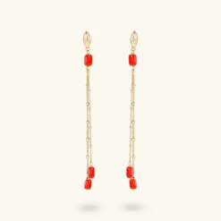 Orecchini Pendenti Multifilo in Argento 925 Placcati Oro Giallo 18kt con Pietre Naturali