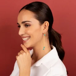 Orecchini Pendenti Multifilo in Argento 925 Placcati Oro Giallo 18kt con Pietre Naturali