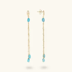 Orecchini Pendenti Multifilo in Argento 925 Placcati Oro Giallo 18kt con Pietre Naturali