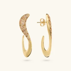 Orecchini Pendenti Onda con Pavé di Cubic Zirconia