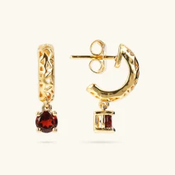 Orecchini Pendenti Traforati in Argento 925 Placcati Oro Giallo 18kt con Pietra Naturale