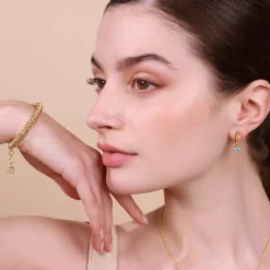 Orecchini Pendenti Traforati in Argento 925 Placcati Oro Giallo 18kt con Pietra Naturale