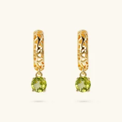 Orecchini Pendenti Traforati in Argento 925 Placcati Oro Giallo 18kt con Pietra Naturale