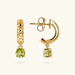 Orecchini Pendenti Traforati in Argento 925 Placcati Oro Giallo 18kt con Pietra Naturale