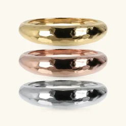 Set Di Tre Anelli Fedine Martellati Tricolore